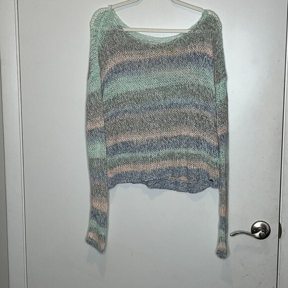 Abercrombie & Fitch Womens Pastel Striped Knit Sweater M/L Lightweight Open Weav - Picture 2 of 9
